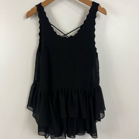 Snidel Women’s Size XSl Black Sleeveless Baby Doll Mini Ruffled Hem Romper Dress - Picture 13 of 13